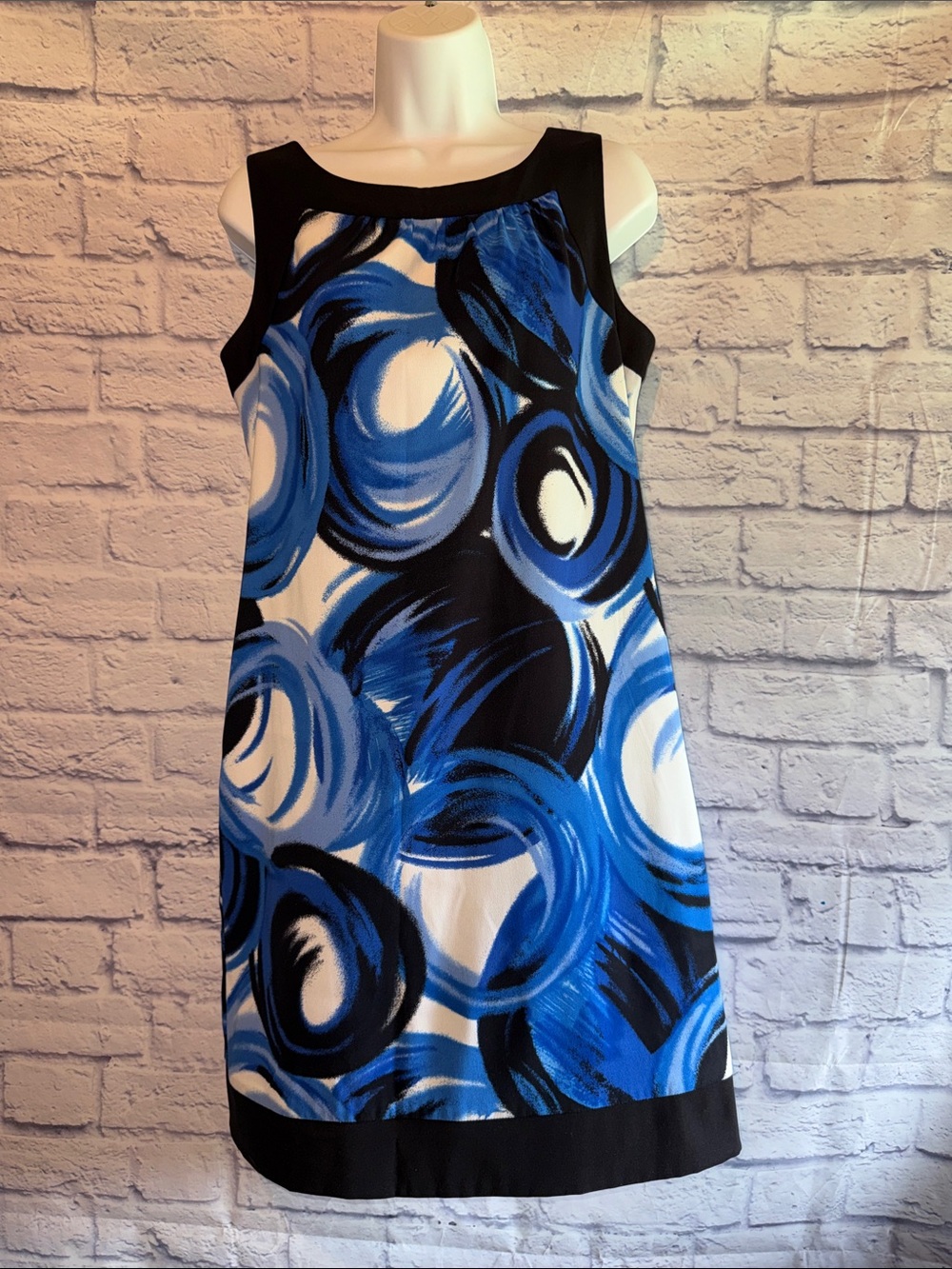 AB Studio Blue and Black Abstract Swirl Mini Dress